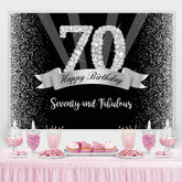 Toile de fond joyeux 70e anniversaire à paillettes argentées et noires